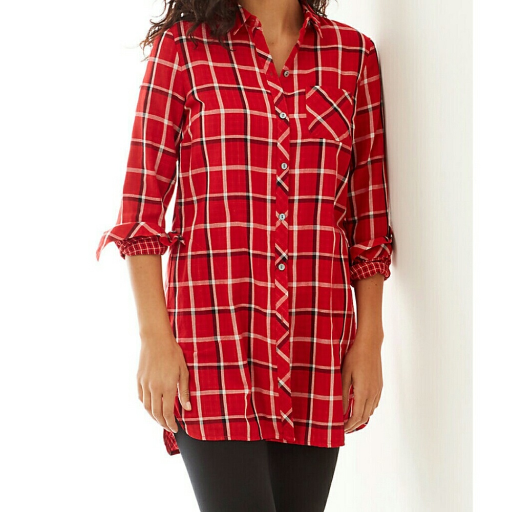 J Jill PLAID DOUBLE-CLOTH LONG TUNIC